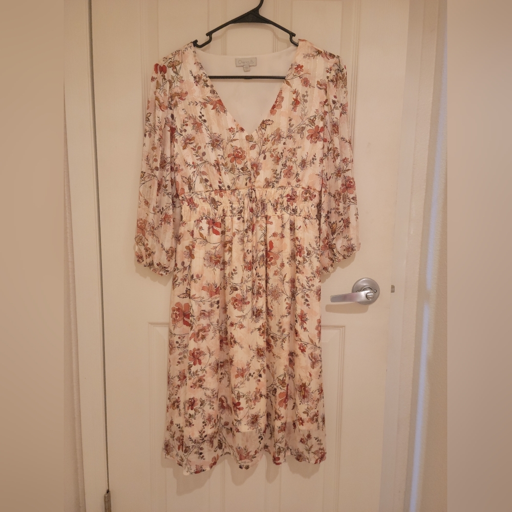 Chenault, Large, Light Floral, Long Sleeve Dress